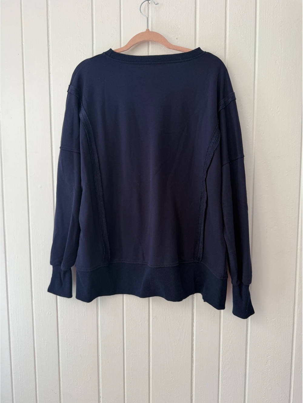 Navy Long Sleeve Crew Neck Sweatshirt with Side Slit Detail, Size Approx. 28"